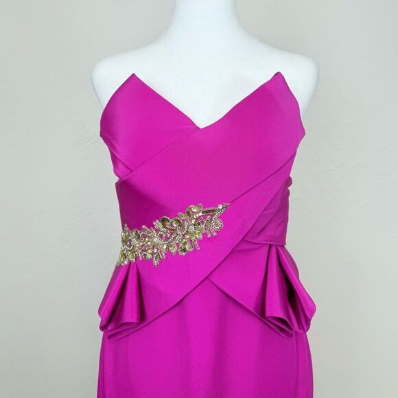NWT Marchesa Notte Lipstick Pink Sculpted Silk Crepe Strapless Gown Maxi Dress 4 - Picture 5 of 16